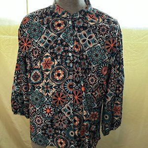 Blouse, 2XL, Teal & Orange